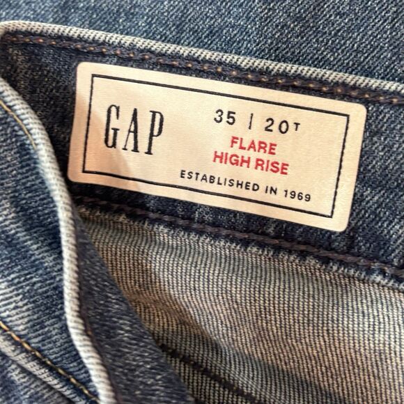 Gap Jeans Womens 35/20T Flare High Rise Blue Dark Wash Stretch Denim Tall Plus - Picture 4 of 8